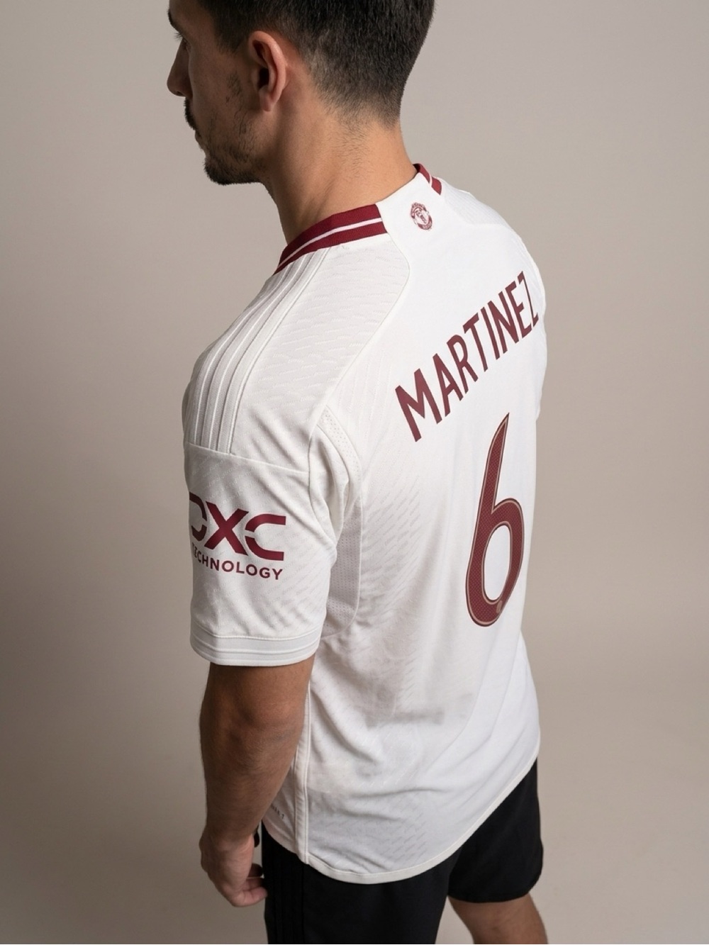 Boys  White Football Shirt with Burgundy Details - Martinez #6